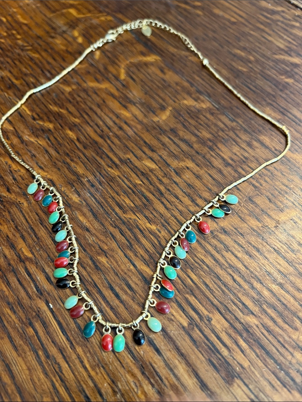 Gold-Tone Multi Gem Teardrop Fringe Necklace - Colorful Bead Accent